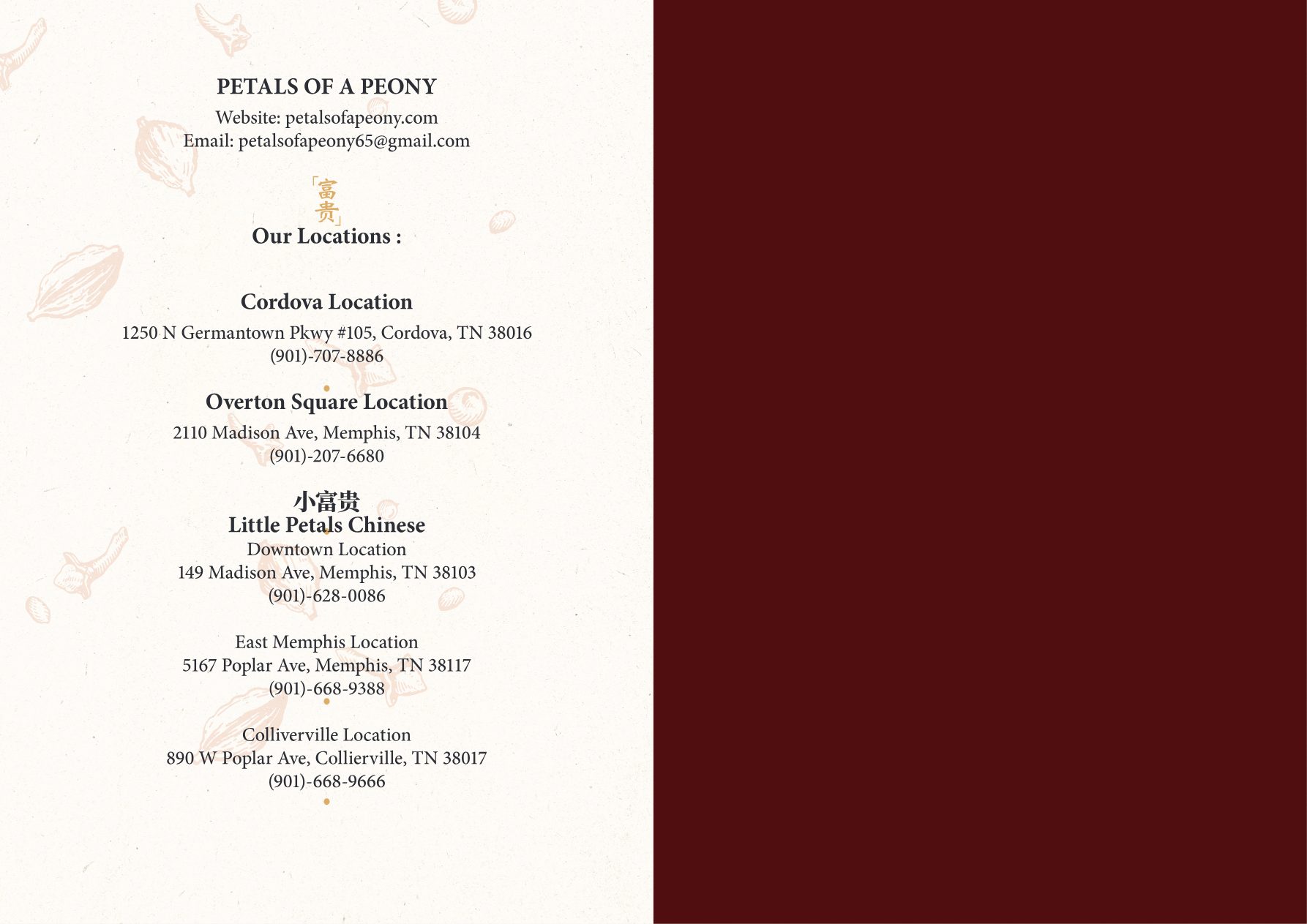 Petals of a Peony menu page 29